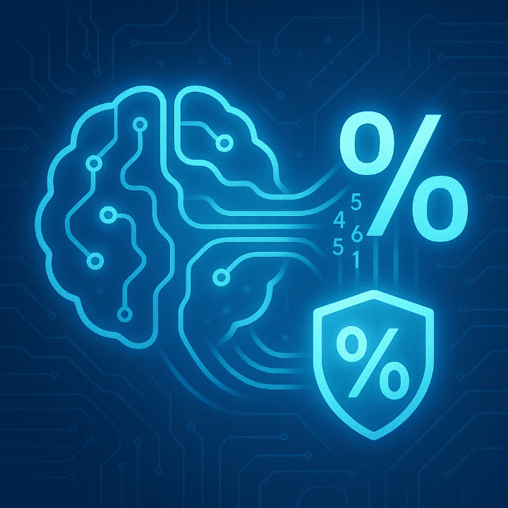 An illustration of a digital brain (AI) sending data to a percentage sign, which represents interest rates. The image symbolizes how artificial intelligence is used to predict and influence interest rates in modern finance.