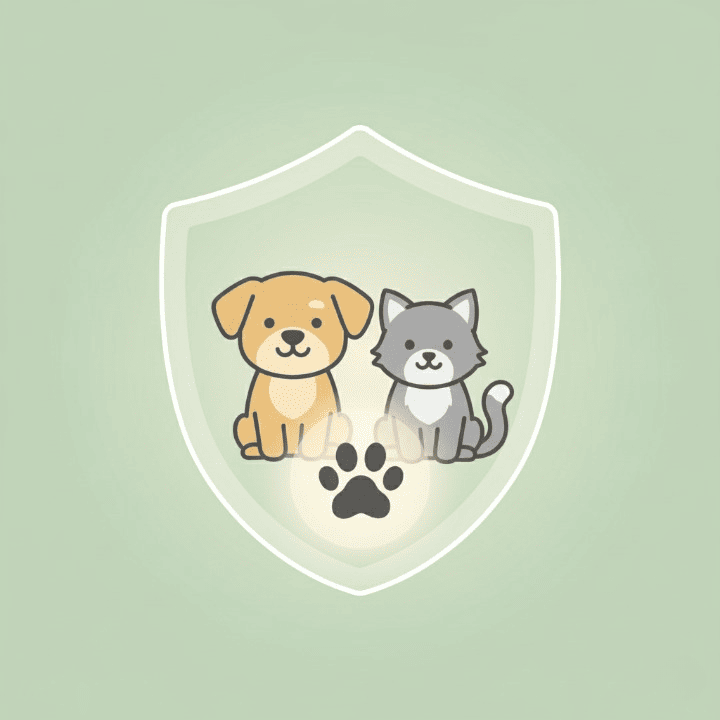 An illustration of a dog and cat being protected by a large shield with a paw print on it. The image symbolizes how pet insurance provides a shield of protection for your pet's health and your finances.