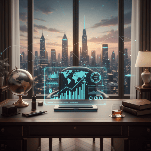 A sleek financial dashboard displaying complex investment charts and data, representing advanced wealth management and high-impact financial strategies.