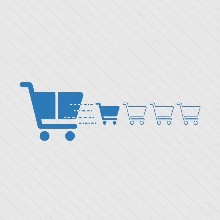 An infographic-style illustration of a shopping cart being split into four smaller parts. The image symbolizes the "Buy Now, Pay Later" (BNPL) model of paying for a purchase in four installments.