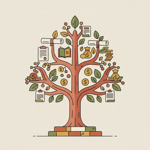 Illustration of a family tree representing generational wealth, intertwined with symbols of trusts and tax mitigation strategies, symbolizing Advanced Estate Planning.