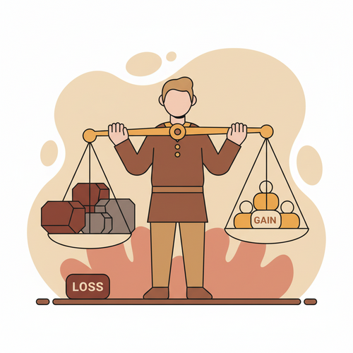 Illustration showing a balanced scale, representing how tax-loss harvesting offsets investment gains to lower taxes.