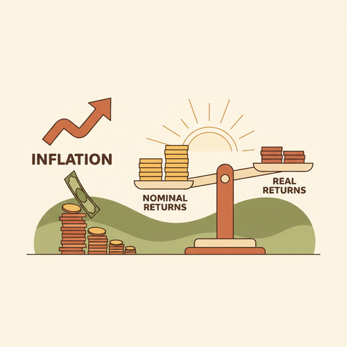 Illustration showing the effect of inflation on real interest rates, with money losing value.