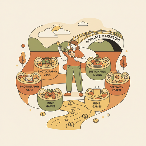 Illustration of a person picking a profitable affiliate marketing niche, symbolizing strategic business growth.