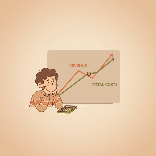 A conceptual illustration of break-even analysis showing revenue surpassing total costs, symbolizing a business reaching its break-even point and achieving profit.