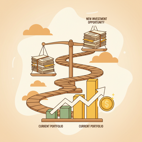 Illustration showing a balance scale with 'freelance writing' on one side and 'copywriting' on the other, symbolizing freelance writing vs copywriting profitability.