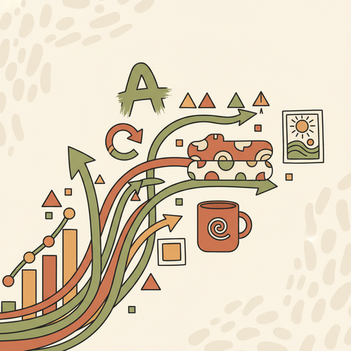 An illustration representing Print-on-Demand Trends 2026, showing a blend of design, e-commerce, and financial growth, highlighting winning niches for designers.