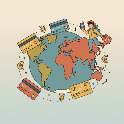 Illustration of travel credit cards offering no foreign transaction fees for international travelers in 2026.