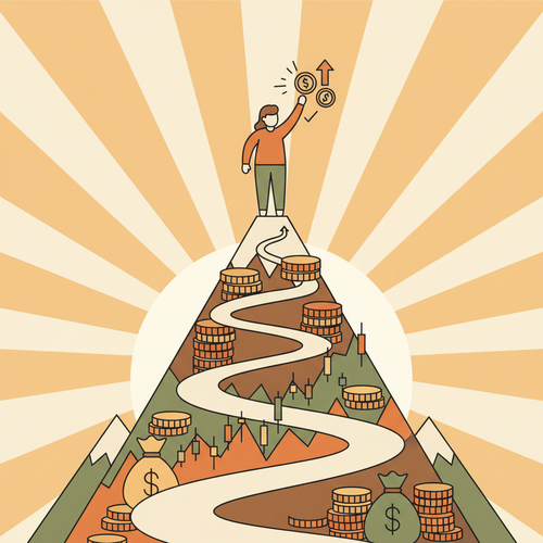Illustration of a person reaching their Financial Independence Number, symbolizing financial freedom and a secure future.