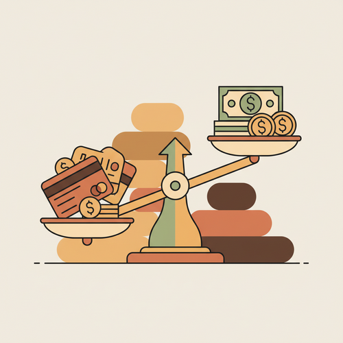 An illustration representing the credit utilization ratio with a balance scale, emphasizing the importance of managing credit to improve financial health and credit score.