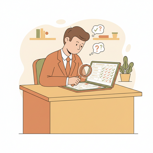 An illustration showing a business person meticulously reviewing a budget, justifying every expense in a Zero-Based Budgeting for Businesses process.