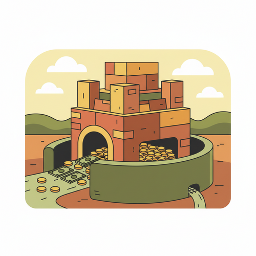 A conceptual flat design illustration of strong cash flow analysis, with cash entering a business to prevent a liquidity crisis.