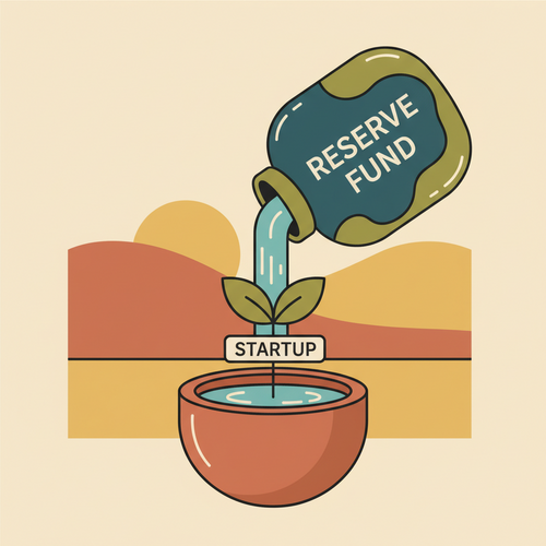 Flat design illustration of a startup contingency fund protecting a business.