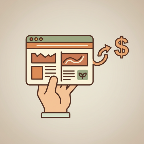 Illustration of a website being improved and sold for profit, representing the process of flipping websites.
