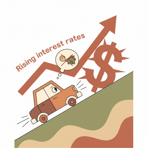 Illustration showing how rising interest rates affect auto loan affordability and car buying