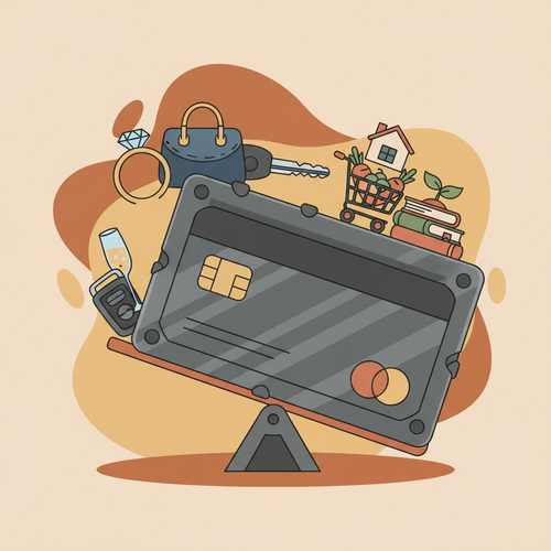 A conceptual illustration showing metal credit cards as a balance between luxury and practical financial value.