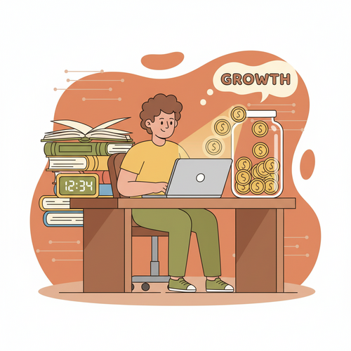 Illustration of a tutor earning money on online tutoring platforms that pay the best rates, with coins flowing into a jar, symbolizing financial gain from teaching.