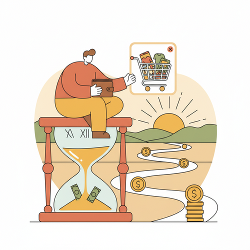 Illustration of someone applying the 72-hour rule to avoid impulse buying by waiting before a purchase.