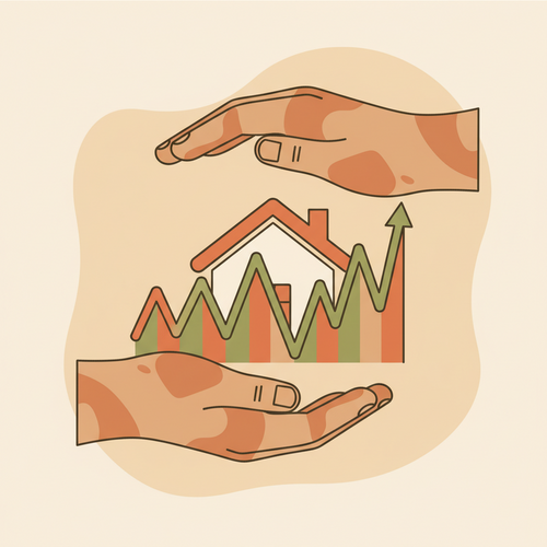 An illustration depicting global economic shifts influencing mortgage rates in 2026, showing a house with fluctuating lines.