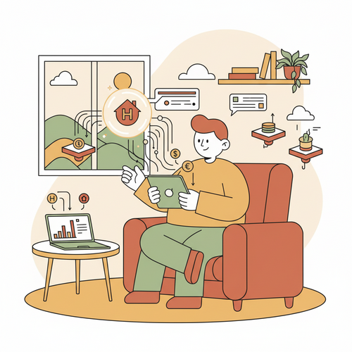 Flat design illustration of a person working on a laptop with accounting software, surrounded by financial symbols like calculators and charts, representing a profitable virtual bookkeeping business.
