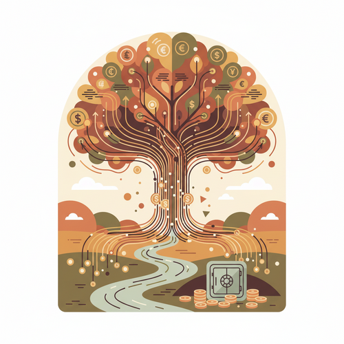 Flat design illustration representing algorithmic wealth preservation through dynamic asset allocation and intergenerational transfer mechanisms.