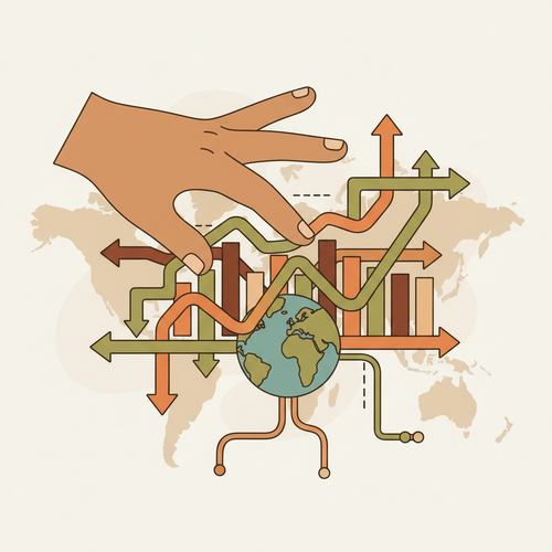 Illustration depicting central bank monetary policy impacting cross-border fixed income volatility through global capital flows and interest rate movements.