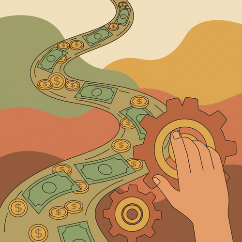 Flat design illustration showing the strategic management of corporate liquidity and treasury operations, emphasizing optimization and efficiency.