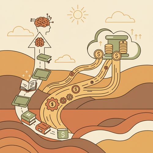 Illustration depicting various online course monetization platforms facilitating digital learning and revenue generation for expert instructors.