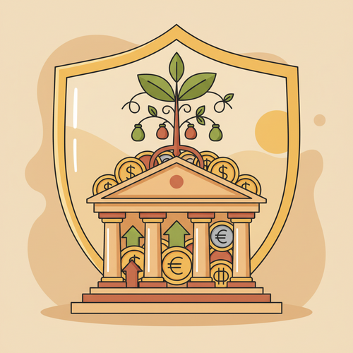 Conceptual illustration of an emergency fund being built, symbolizing financial resilience and protection, without deprivation.