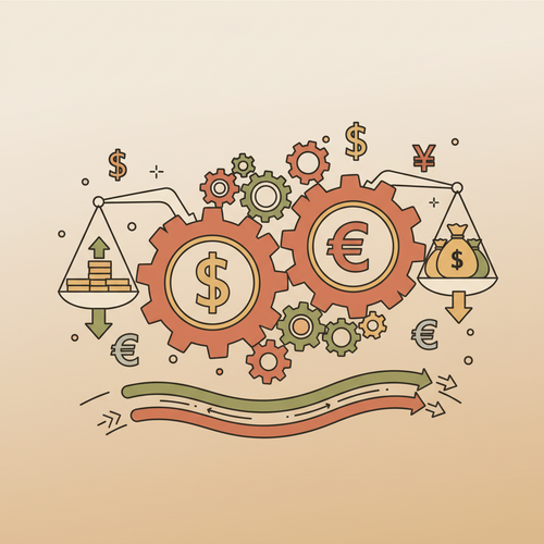 Illustration depicting institutional credit arbitrage strategies involving premium revolving credit lines and financial balancing.