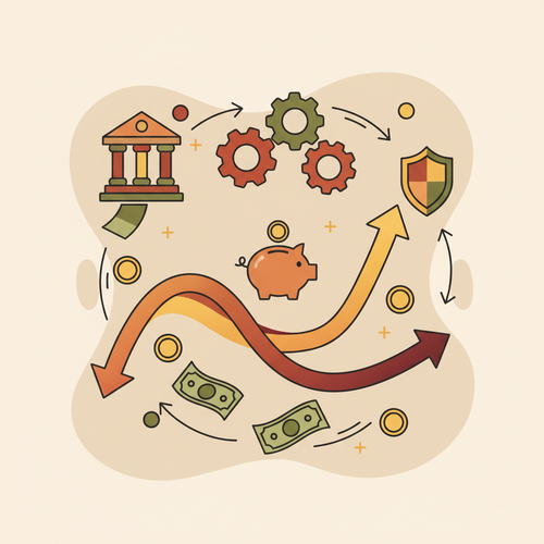 Flat design illustration of a dynamic yield curve impacting banking operations, symbolizing the macroeconomic effect of yield curve shifts on institutional lending.