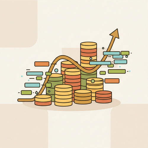 Flat design illustration showing a stylized yield curve interacting with financial elements, representing macroeconomic yield curve calibration and debt structuring dynamics.