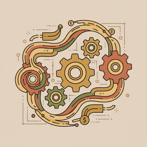 Flat design illustration of corporate finance leveraging revolving credit for interchange arbitrage
