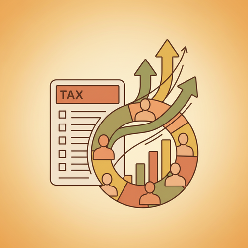 Conceptual illustration of tax-optimized asset management intertwined with demographic wealth forecasting, depicting financial growth and population trends.