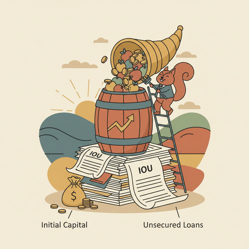 Flat design illustration showing a financial graph with an upward trend, subtle gears indicating optimization, and a money bag representing yields, all within a professional, clean environment.