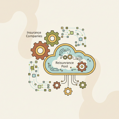 Conceptual illustration depicting algorithmic actuarial modeling and systemic reinsurance structuring, highlighting data integration and risk transfer mechanisms.