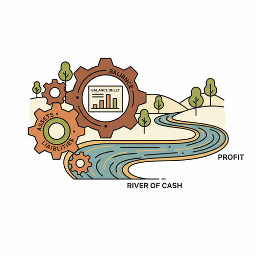 Illustration depicting enterprise balance sheet optimization and dynamic cash flow forecasting in a corporate financial context.