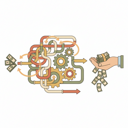 Illustration representing Corporate Interchange Arbitrage and Strategic Liquidity Deployment, showing streamlined payment flows and optimized capital allocation within a corporate finance setting.