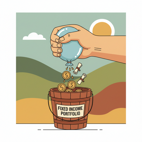 Flat design illustration representing macroeconomic liquidity compression impacting a fixed-income portfolio, showing money flowing out of a tightening financial system.