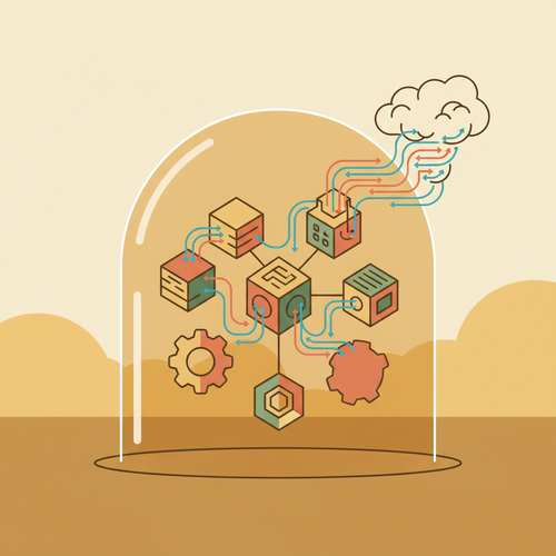 Abstract illustration depicting quantitative risk securitization with data flows, shielded assets, and financial instruments, emphasizing advanced actuarial models and systemic liability shielding.