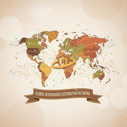 Illustration of a global financial network showing risk being distributed across different entities, representing reinsurance distribution networks and structural risk mitigation for enterprise portfolios.