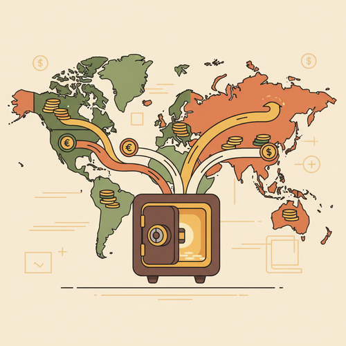 Flat design illustration depicting sovereign portfolio construction and global private wealth management with fiscal efficiency.