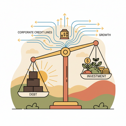 Strategic Debt Arbitrage balancing corporate credit lines and leveraged capital expansion, conceptual illustration