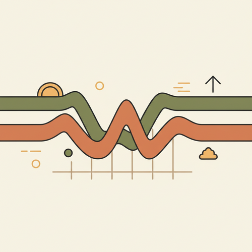 Illustration of two converging lines, symbolizing yield spread compression in financial markets, set against a backdrop of global economic indicators.