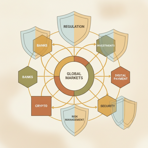 Flat design illustration showing actuarial risk deflection and systemic liability hedging strategies in a financial context with data flows.