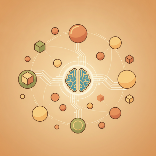 Conceptual illustration of algorithmic e-commerce deployment and global arbitrage decentralization, showing an AI brain connecting various global marketplaces via a decentralized network and smart contracts.