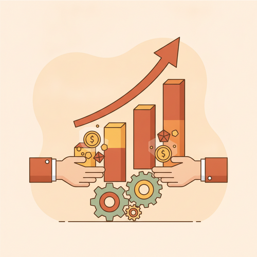 Illustration of asymmetric digital venture capitalization fueling scalable corporate revenue infrastructure, depicting rapid financial growth and integrated technological systems.