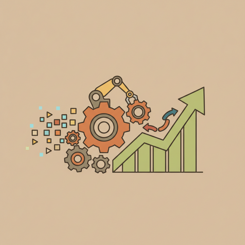 Illustration representing algorithmic capital expenditure forecasting and operational yield maximization with data flow and optimized resources.