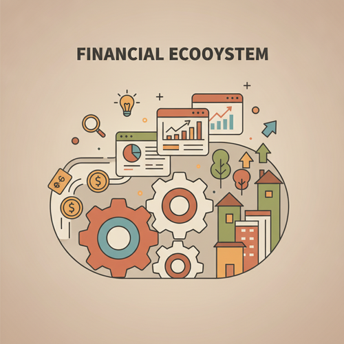 Illustration of gears representing algorithmic capital expenditure optimization, with money flowing towards assets and data analytics charts for financial forecasting.