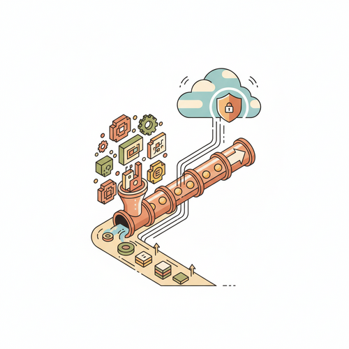 Conceptual illustration of digital asset monetization infrastructure, depicting various digital assets generating remote revenue streams via secure, cloud-based platforms.